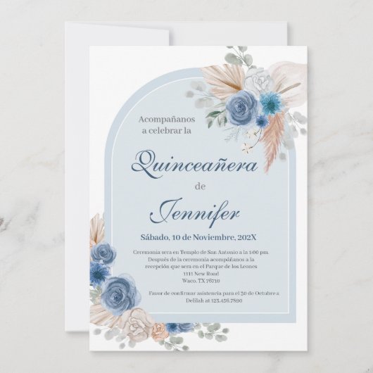 Einladung von Boho Blue Quinceanera (Vorderseite)