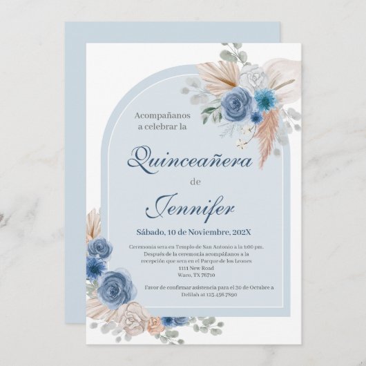 Einladung von Boho Blue Quinceanera (Vorne/Hinten)