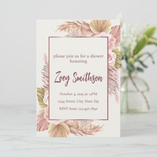 Einladung von Boho Blush Pampas Grass (Stehend Vorderseite)