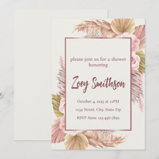 Einladung von Boho Blush Pampas Grass (Vorne/Hinten)