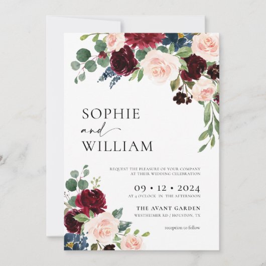 Einladung von Boho Burgundy Blush (Vorderseite)