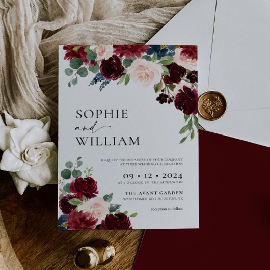 Einladung von Boho Burgundy Floral Wedding
