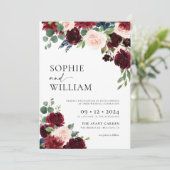 Einladung von Boho Burgundy Floral Wedding (Stehend Vorderseite)