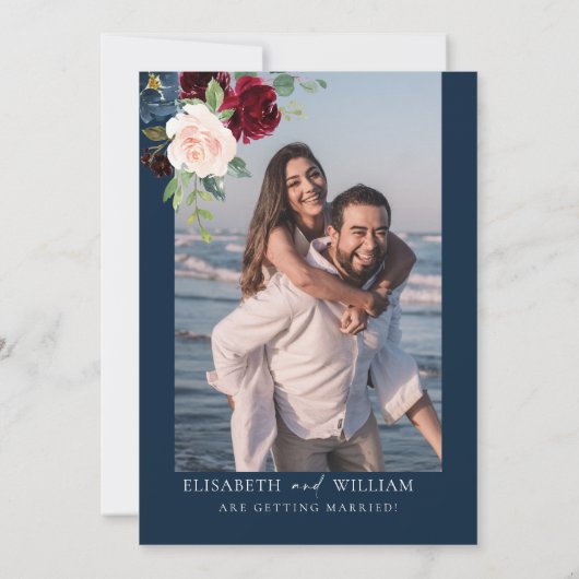 Einladung von Boho Burgundy und Blush Save the Dat (Rückseite)