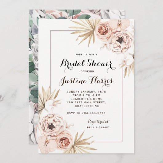 Einladung von Boho Chic Bridal Dusche (Vorne/Hinten)