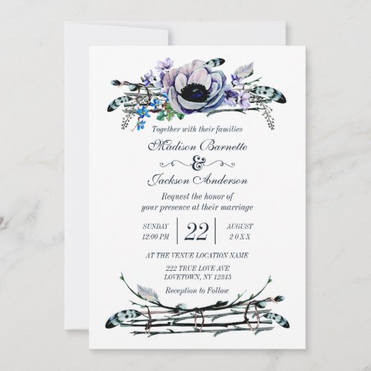 Einladung von Boho Chic Mint & Navy (Vorderseite)