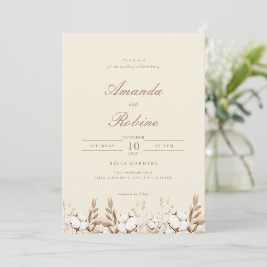 Einladung von Boho Cotton Grass (Stehend Vorderseite)