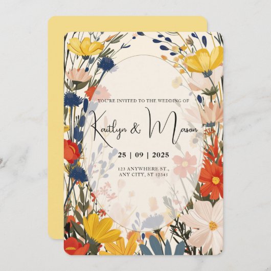 Einladung von Boho Cream & Color Wildblume (Vorne/Hinten)