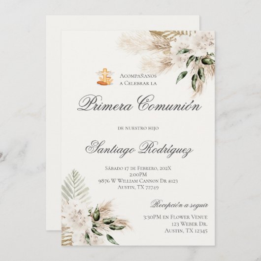 Einladung von Boho Erste Kommune in Spanisch (Vorne/Hinten)