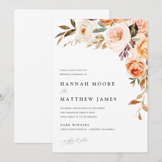 Einladung von Boho Fall Floral Wedding (Vorne/Hinten)