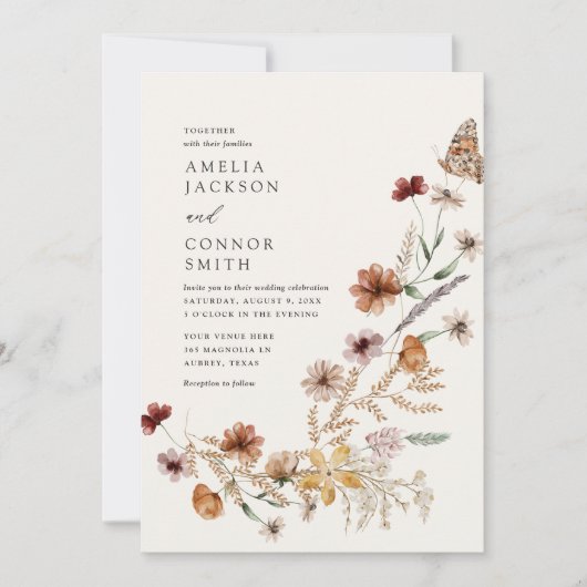 Einladung von Boho Fall Wildblume Hochzeit (Vorderseite)