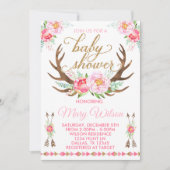 Einladung von Boho Floral Deer Antler Baby Shower (Vorderseite)