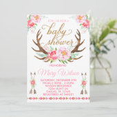 Einladung von Boho Floral Deer Antler Baby Shower (Stehend Vorderseite)