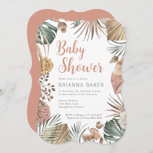 Einladung von Boho Floral Gender Neutral Baby Show (Vorne/Hinten)