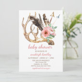 Einladung von Boho Floral und Antler Baby Dusche (Stehend Vorderseite)