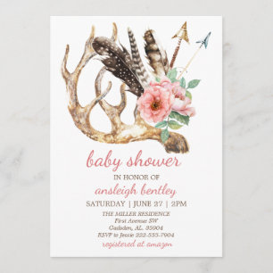 Einladung von Boho Floral und Antler Baby Dusche