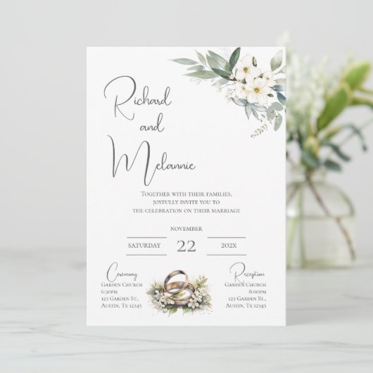 Einladung von Boho Floral Wedding (Stehend Vorderseite)