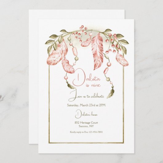 Einladung von Boho Frame zum Geburtstag (Vorne/Hinten)