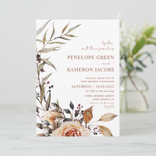 Einladung von Boho Hochzeit im Herbst (Stehend Vorderseite)