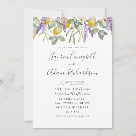 Einladung von Boho Lemon & Lavender Foliage (Vorderseite)