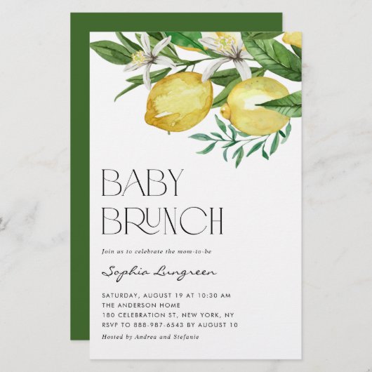 Einladung von Boho Lemon und Blooms Baby Brunch (Vorne/Hinten)