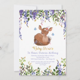 Einladung von Boho Lila Floral Baby Deer Shower