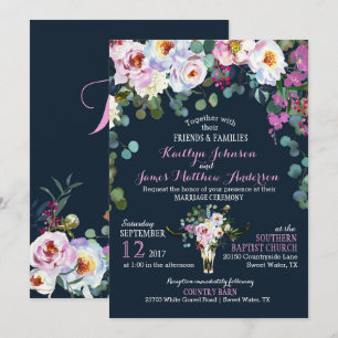 Einladung von Boho Longhorn Kuh Skull Floral Weddi