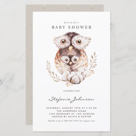 Einladung von Boho Mommy and Baby Owl Baby Shower (Vorne/Hinten)