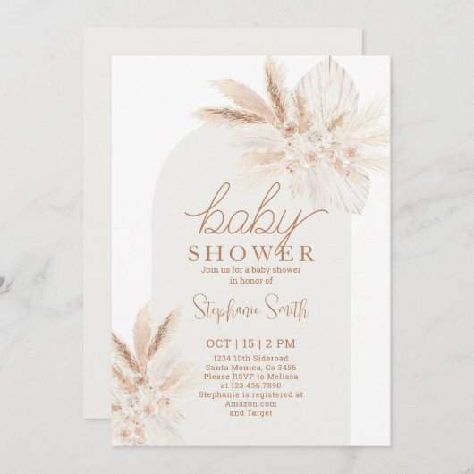 Einladung von Boho Pampas Gender Neutral Baby Show (Vorne/Hinten)