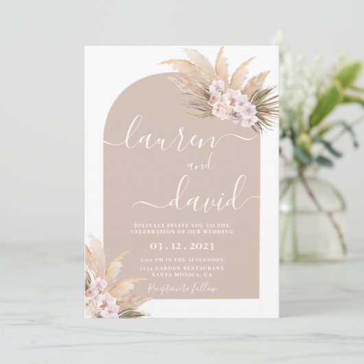 Einladung von Boho Pampas Grass Arch (Stehend Vorderseite)