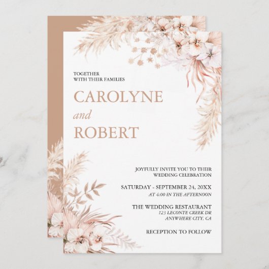 Einladung von Boho Pampas Grass Floral Wedding (Vorne/Hinten)