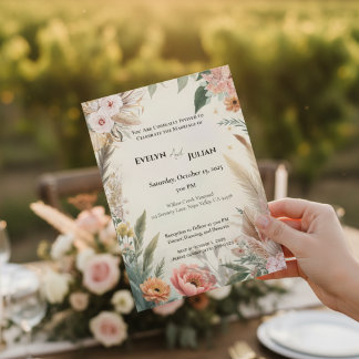 Einladung von Boho Pampas Grass Floral Wedding