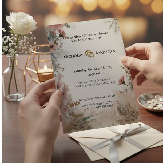 Einladung von Boho Pampas Grass Floral Wedding