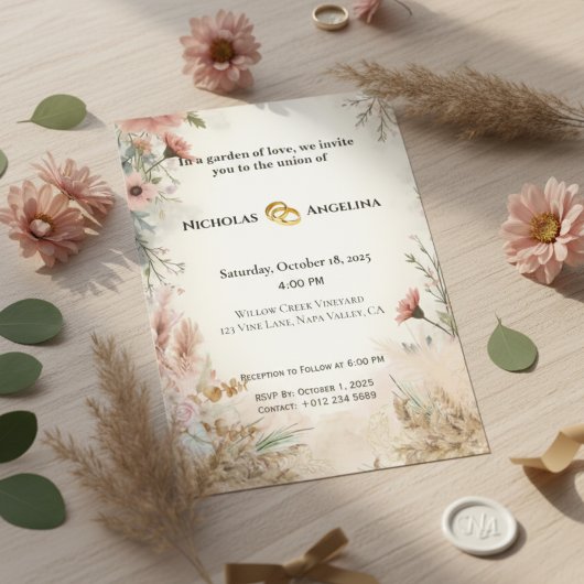 Einladung von Boho Pampas Grass Floral Wedding