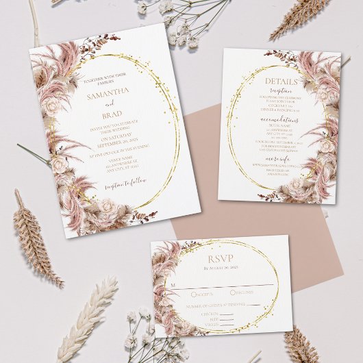 Einladung von Boho Pampas Grass Hochzeit