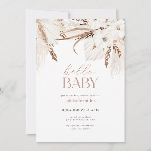 Einladung von Boho Pampas Grass Neutral Baby Showe (Vorderseite)