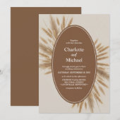 Einladung von Boho Pampas Grass Oval Frame Hochzei (Vorne/Hinten)