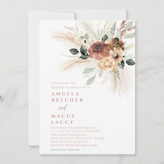 Einladung von Boho pampas Grass Wedding (Vorderseite)