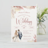 Einladung von Boho Pampas Grass Wedding Stationery (Stehend Vorderseite)