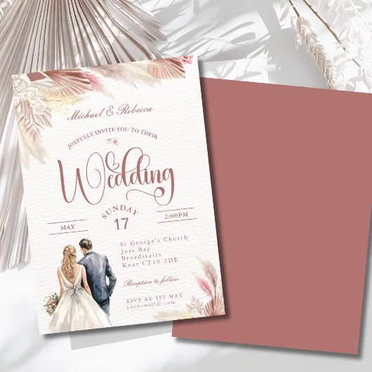 Einladung von Boho Pampas Grass Wedding Stationery