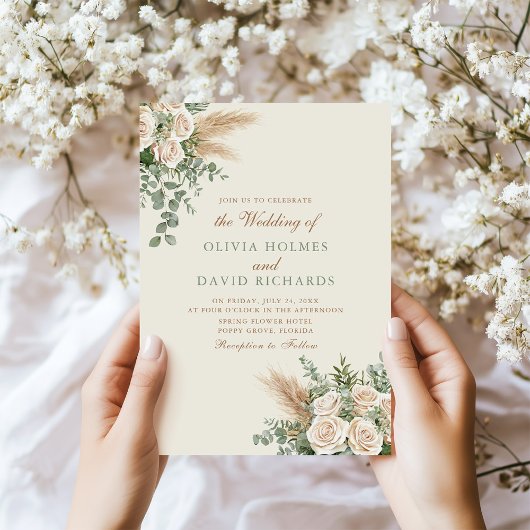 Einladung von Boho Pampas Grass & White Rose