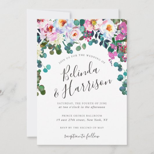 Einladung von Boho Peonies & Eukalyptus Wedding (Vorderseite)