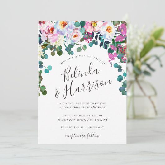 Einladung von Boho Peonies & Eukalyptus Wedding (Stehend Vorderseite)