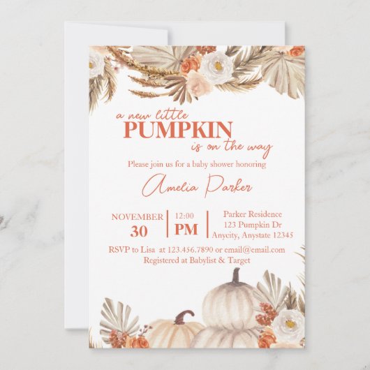 Einladung von Boho Pumpkin Baby Shower (Vorderseite)