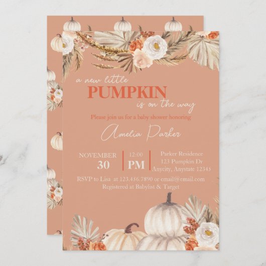 Einladung von Boho Pumpkin Baby Shower (Vorne/Hinten)