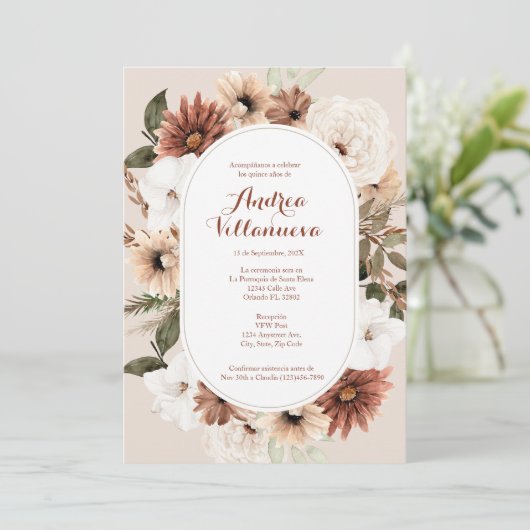 Einladung von Boho quinceañera (Stehend Vorderseite)