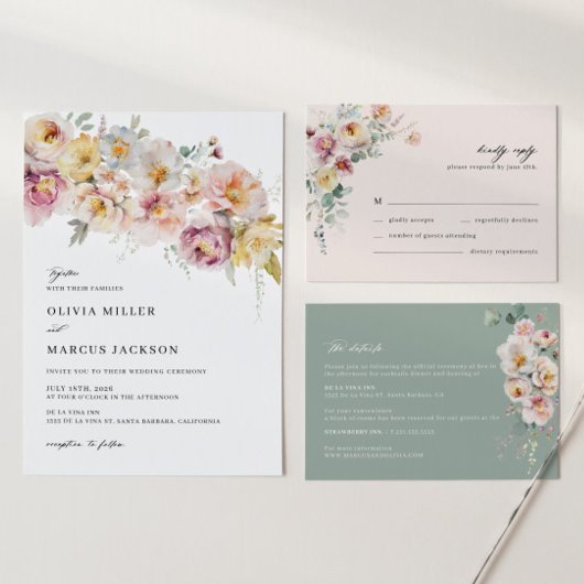 Einladung von Boho Sage Blush Pink Floral Wedding