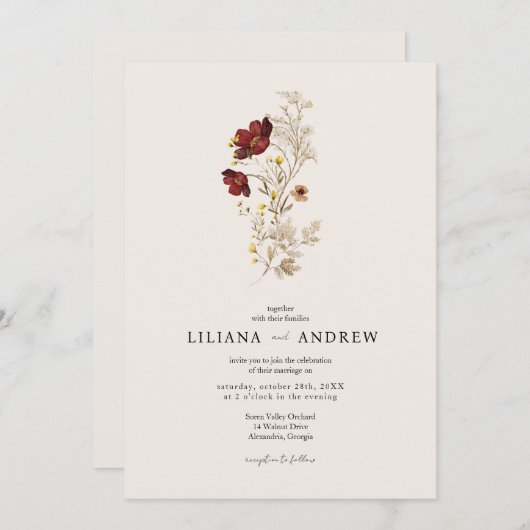 Einladung von Boho Simple Wildblume Hochzeit (Vorne/Hinten)