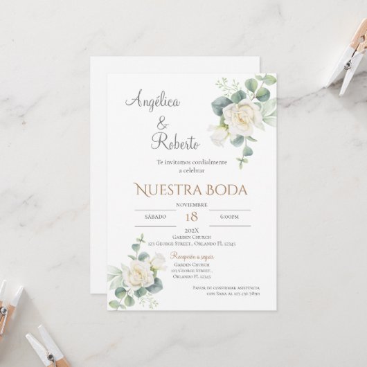 Einladung von Boho Spanish Hochzeit (Vorderseite/Rückseite Beispiel)