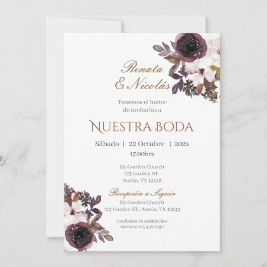 Einladung von Boho Spanish Hochzeit (Vorderseite)